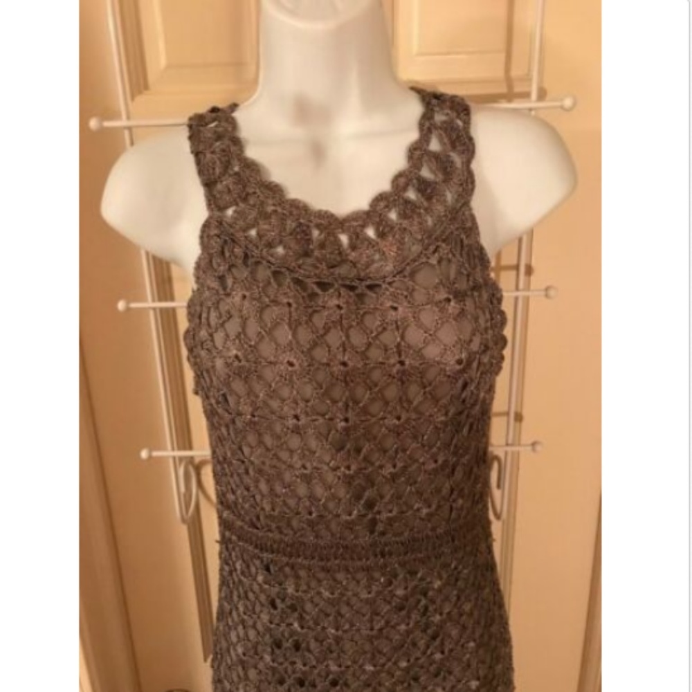 INC TAUPE CROCHET PARTY DRESS METALLIC  SH…